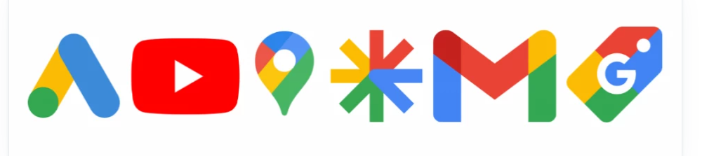 Ikoner på Googles kanaler som ingår i Performance Max